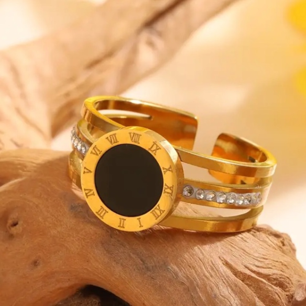 💍Unique Luxury Gold & Black Numerals Roman Dial Ring
